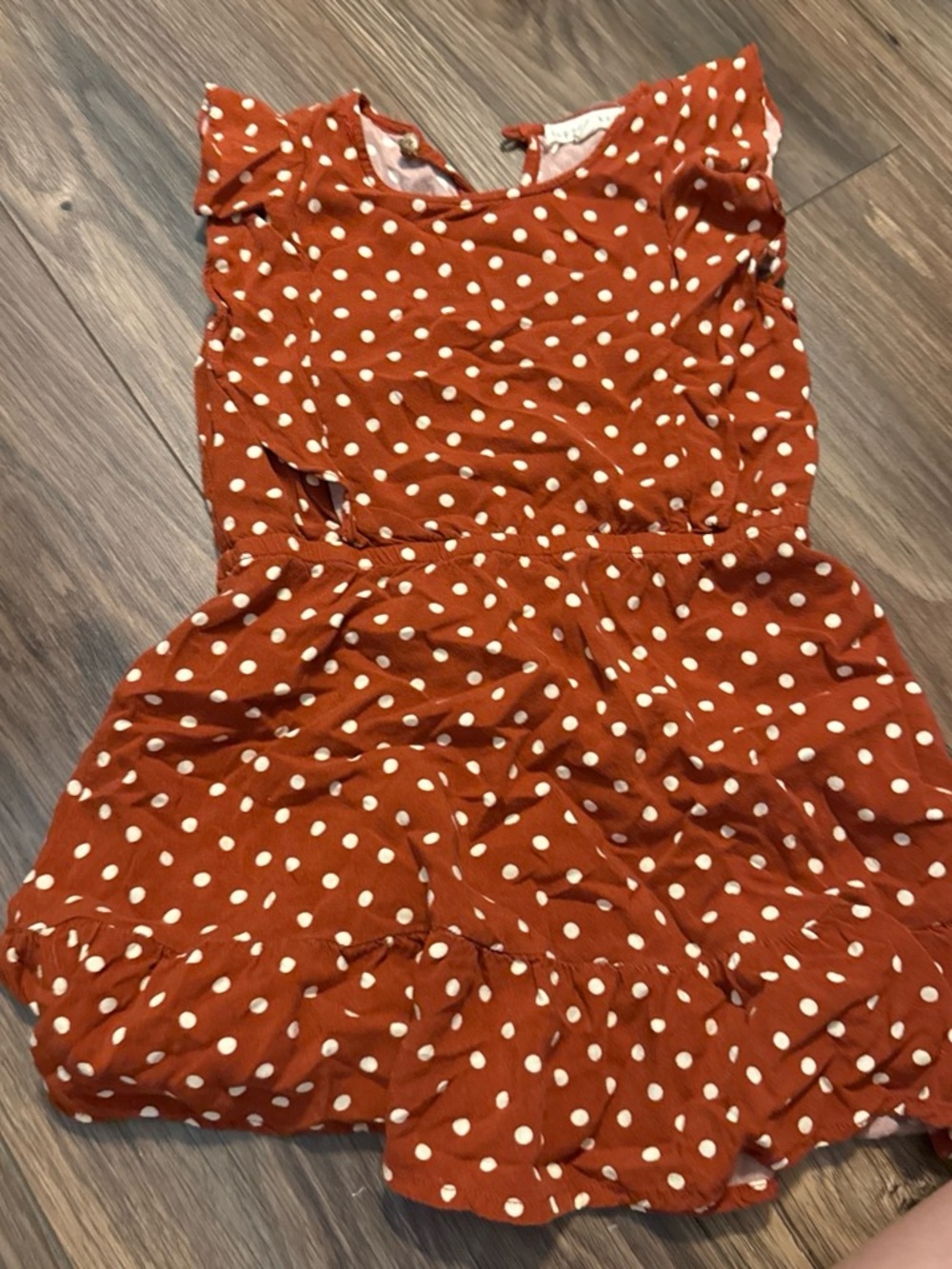 Copper Key Rust Orange Polka Dot Ruffle Hem Dress